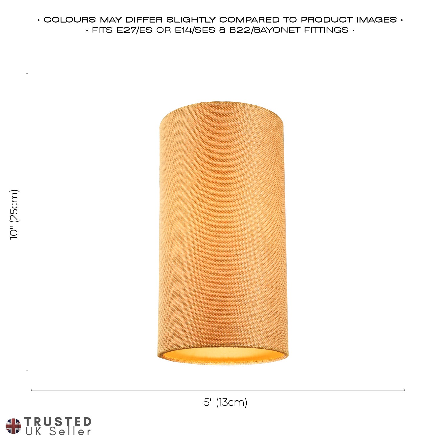 Modern and Stylish Textured Ochre Linen Fabric Tall Cylindrical 25cm Lampshade Image 6