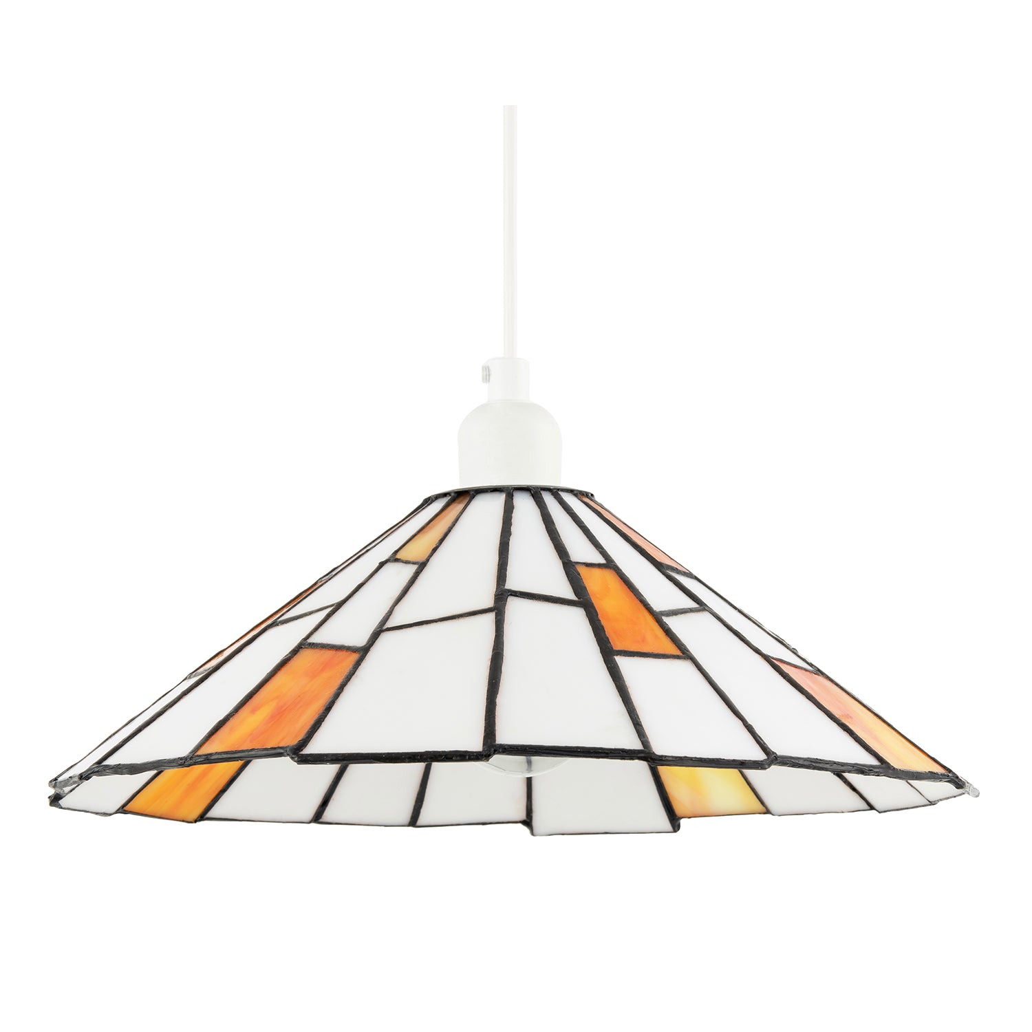 Contemporary White Tiffany Pendant Light Shade with Orange Accents Image 1
