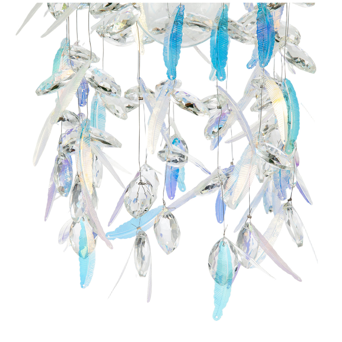 Modern Pendant Shade with Faceted Glass Droplets and Dichroic Feathers Image 5