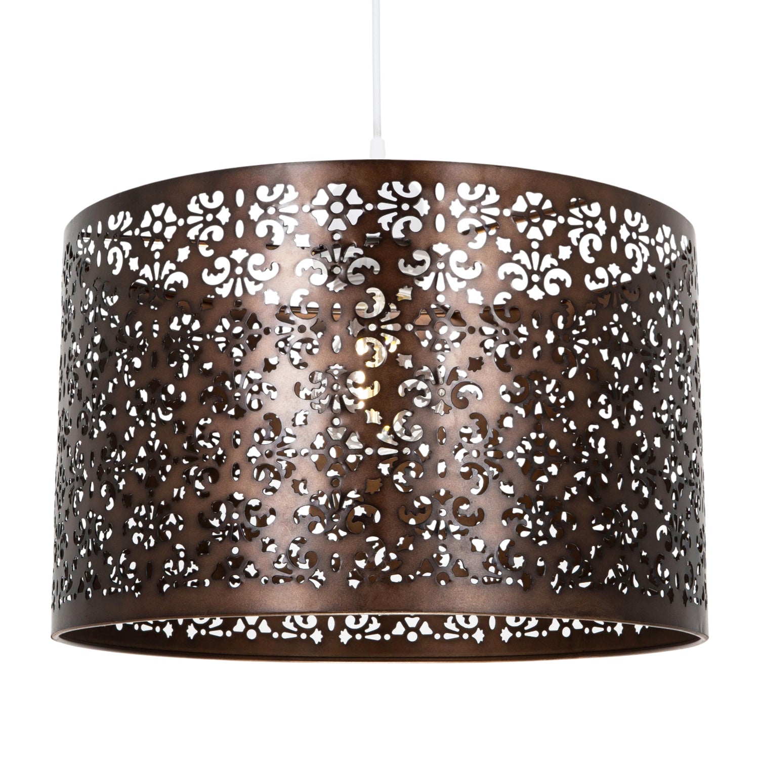 Moroccan Designed Large Bronze Metal Pendant Shade with Floral Decor Image 1