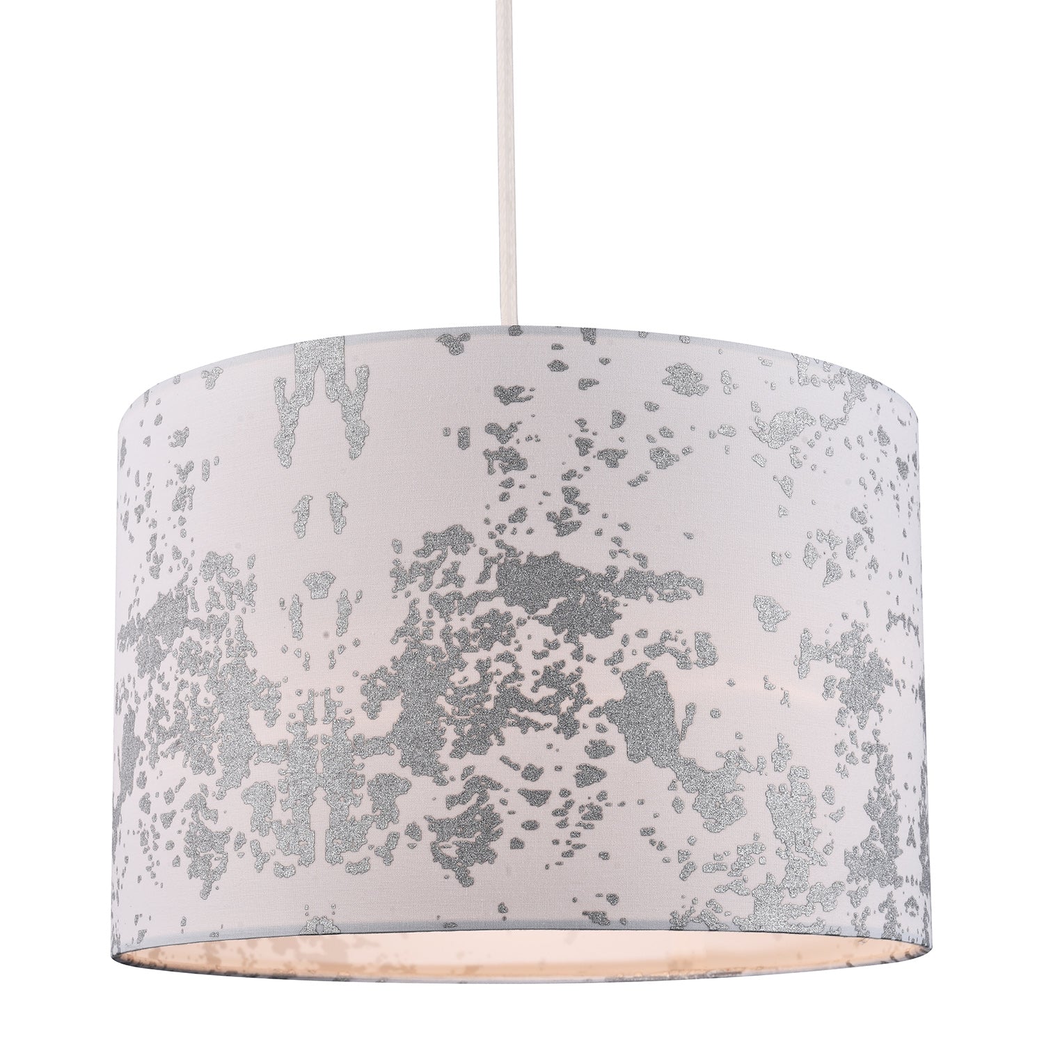 Modern White Cotton Fabric Lampshade with Silver Foil Decor for Table or Ceiling Image 2