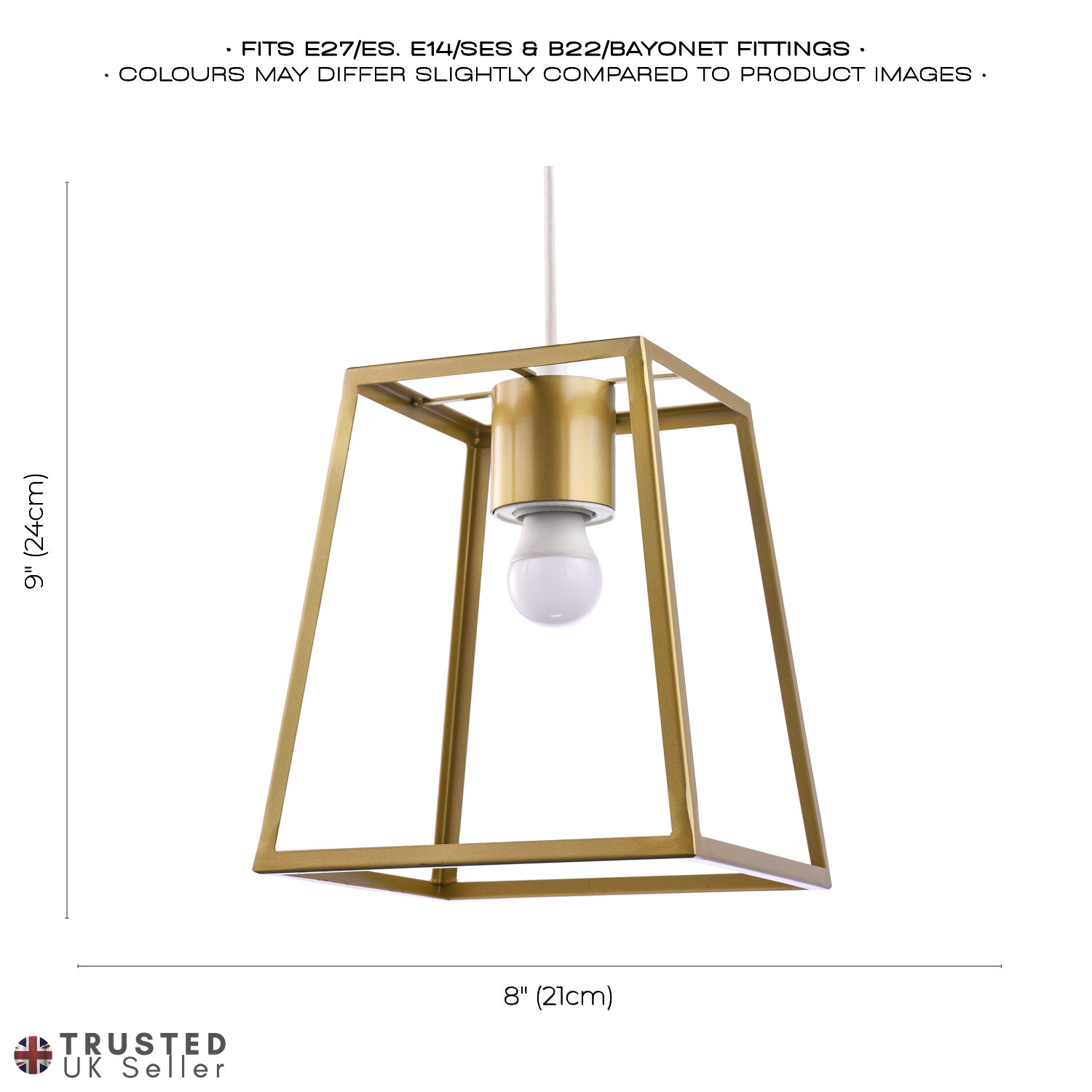 Industrial Lantern Pendant Light Shade in Satin Gold with Square Top and Bottom Image 7