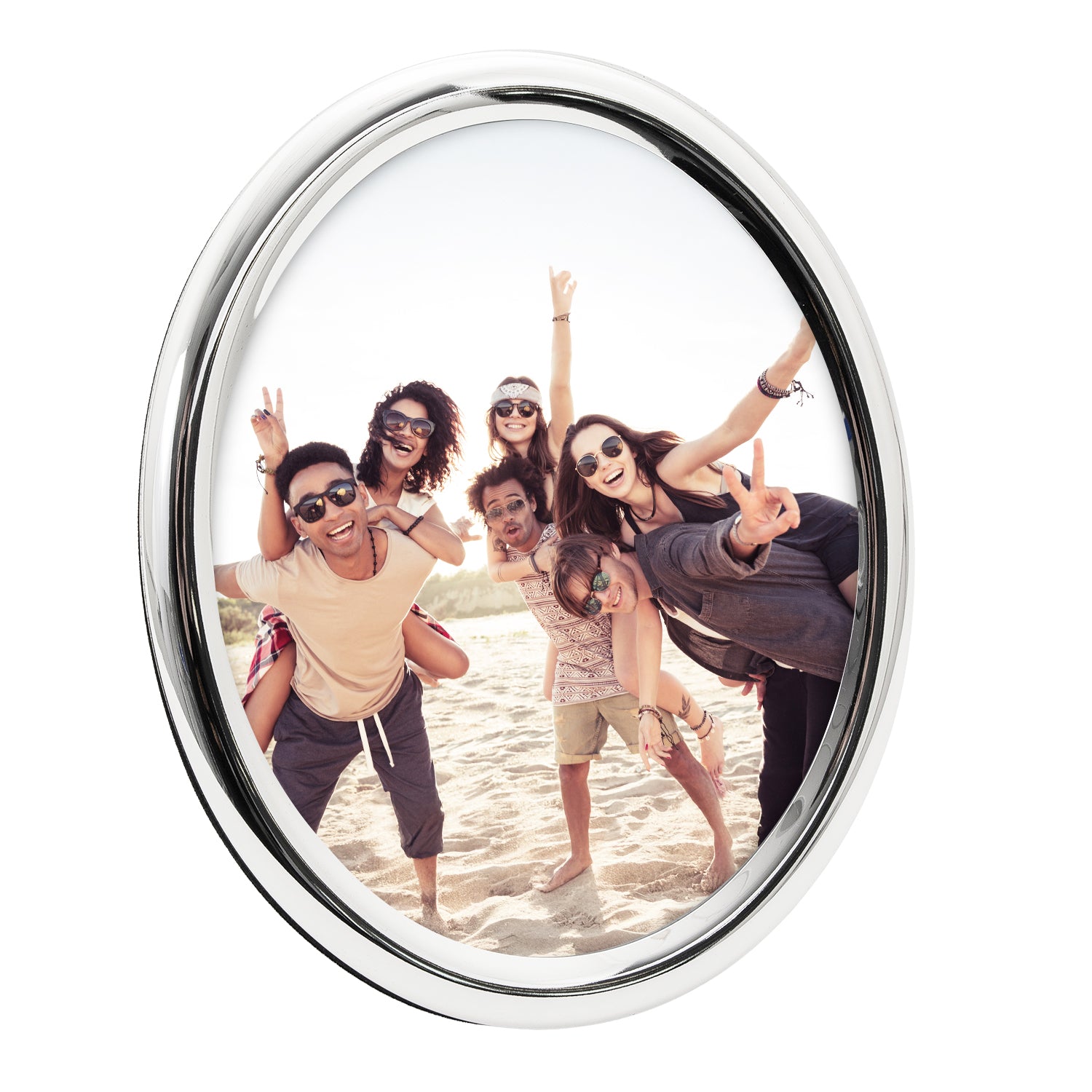 Contemporary Oval Silver Plated Metal 8" x 10" Picture Frame with Rounded Border Image 1