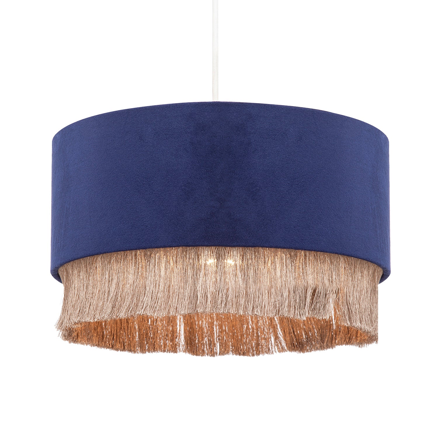 Modern Midnight Blue Velvet Pendant Light Shade with Gold Tassels Image 2