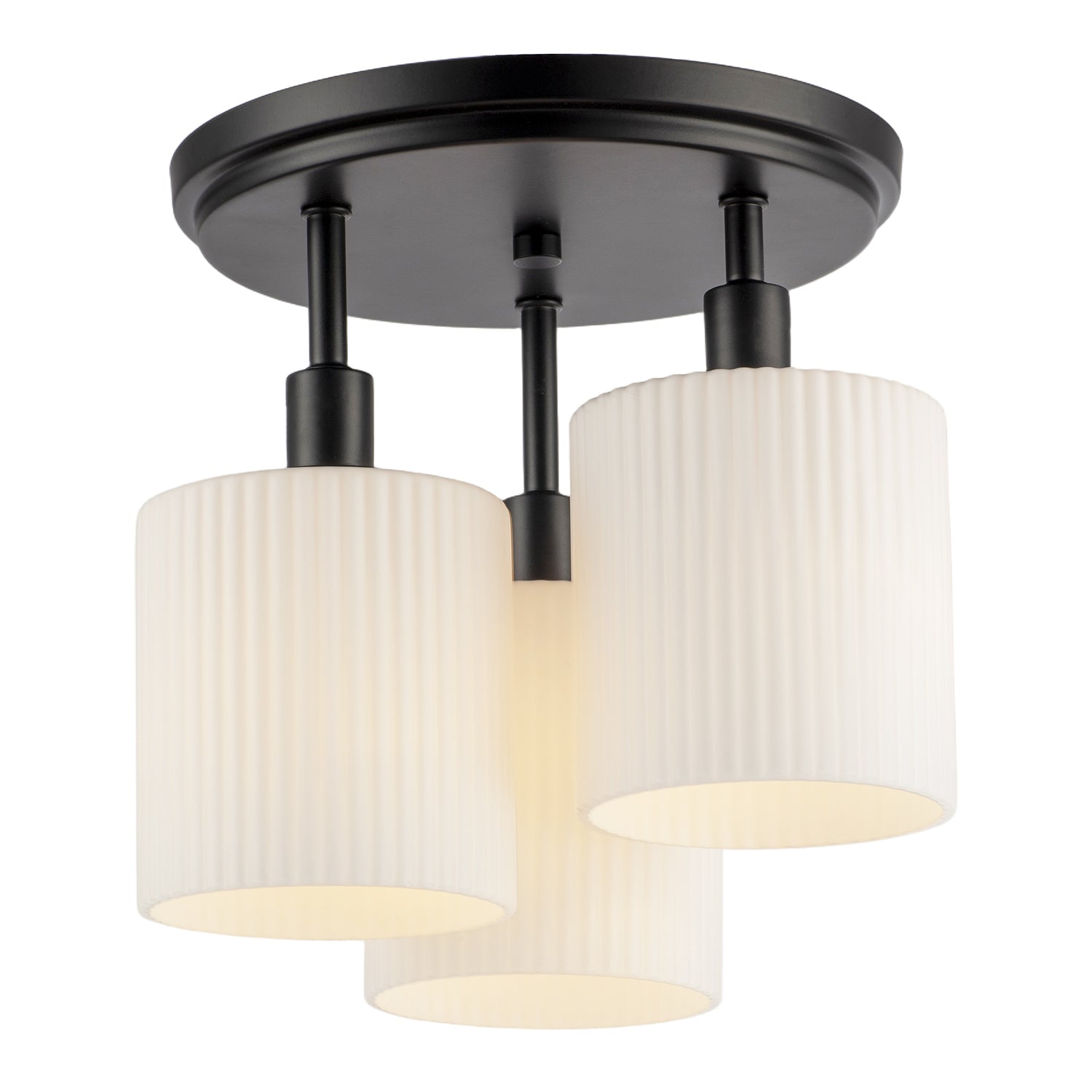 Designer Matte Black Semi Flush Ceiling Light with Fluted Shades Image 3