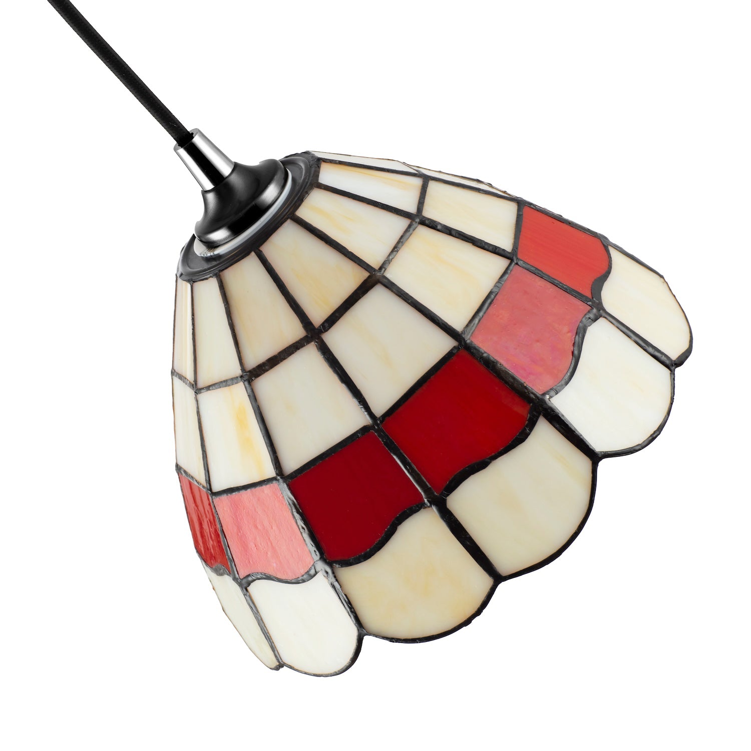 Traditional Red and Amber Stained Glass Tiffany Pendant Lighting Shade Image 3