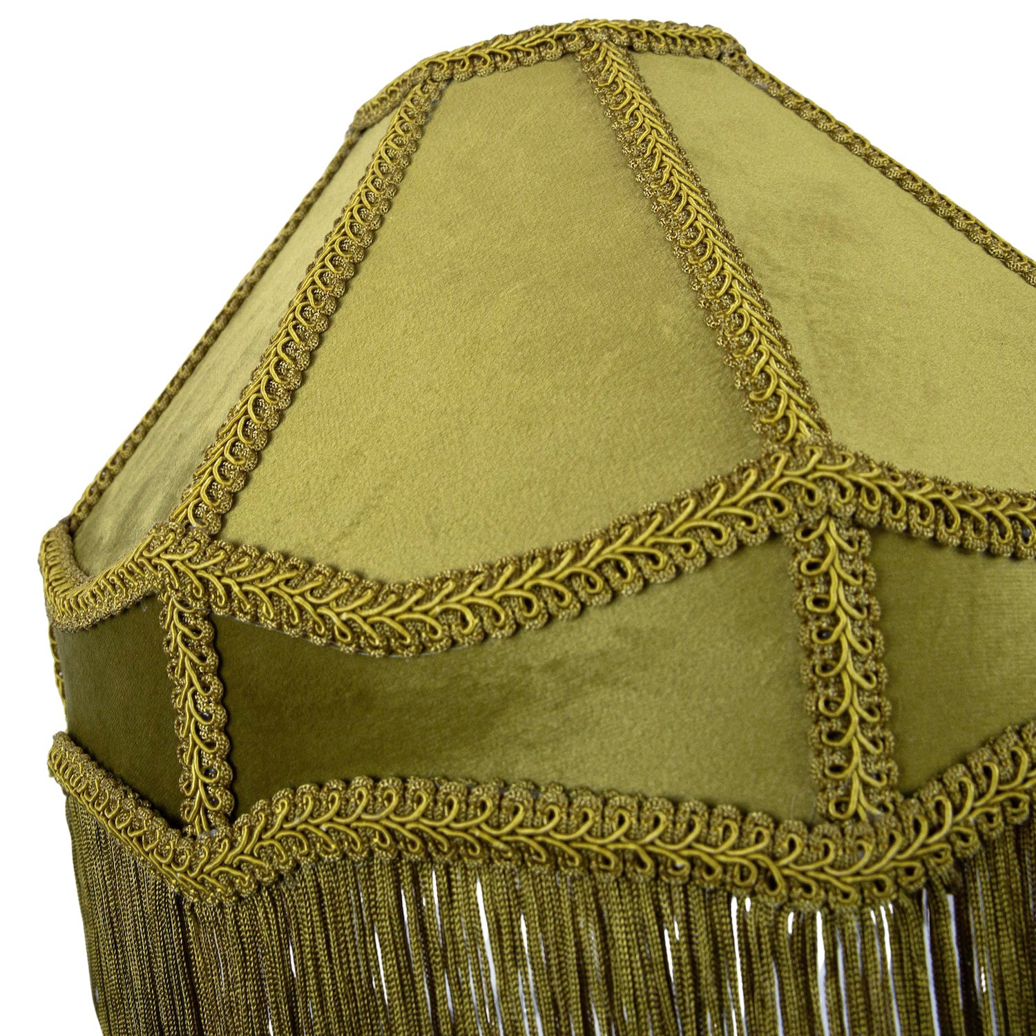 Traditional Victorian Empire Lamp Shade in Olive Green Velvet with Long Tassels Image 3