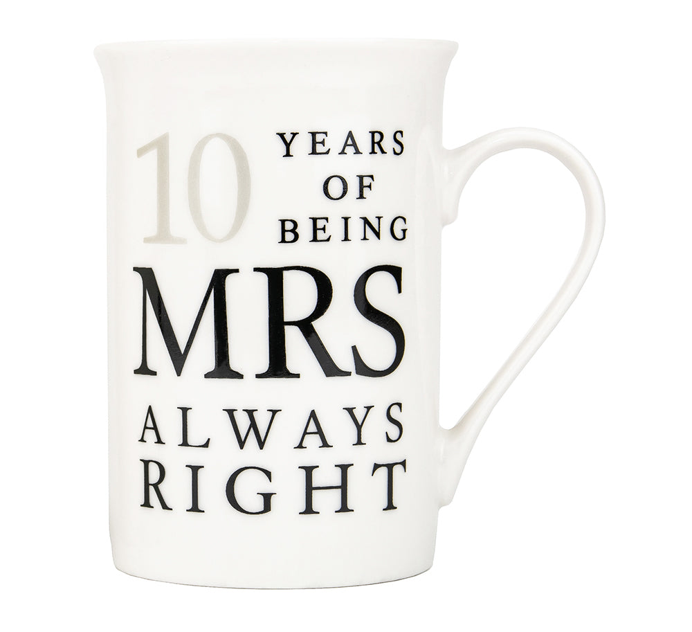 Ivory White 10th Anniversary Mr Right & Mrs Always Right Ceramic Mug Gift Set Image 3