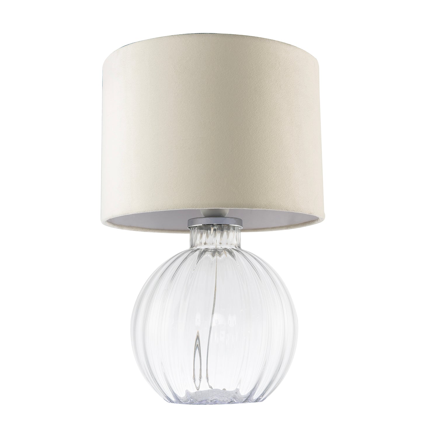 Contemporary Clear Ribbed Glass Table Lamp with Velvet Fabric Shade Image 4