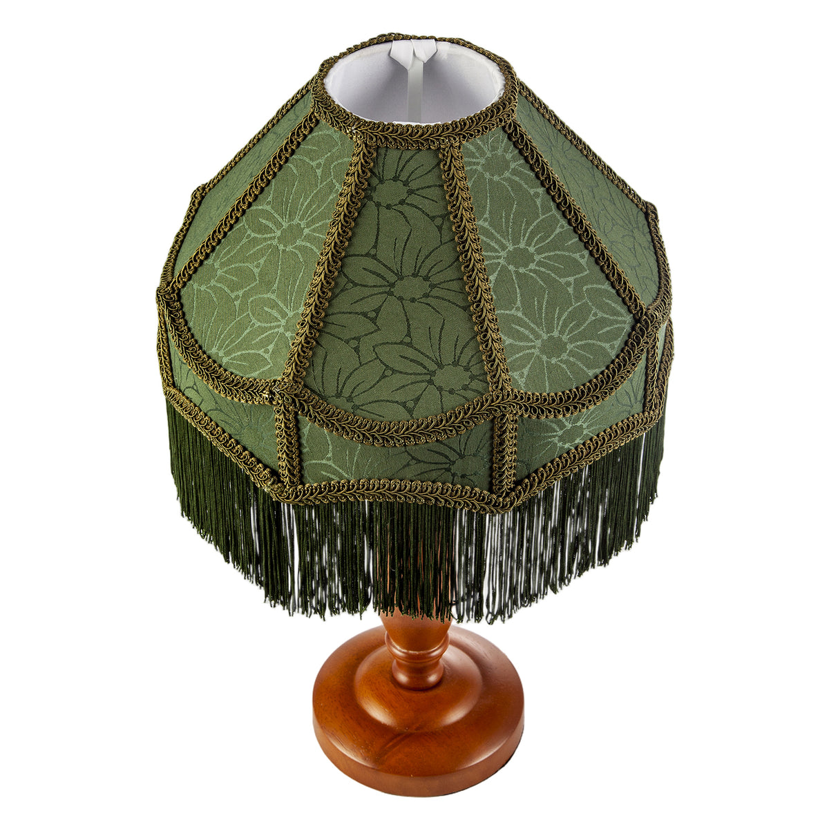 Classic Oak Wooden Table Lamp with Green Velvet Victorian Style Shade Image 5