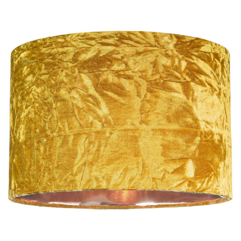 Modern Ochre/Mustard Crushed Velvet 14" Table/Pendant Shade with Copper Inner Image 1