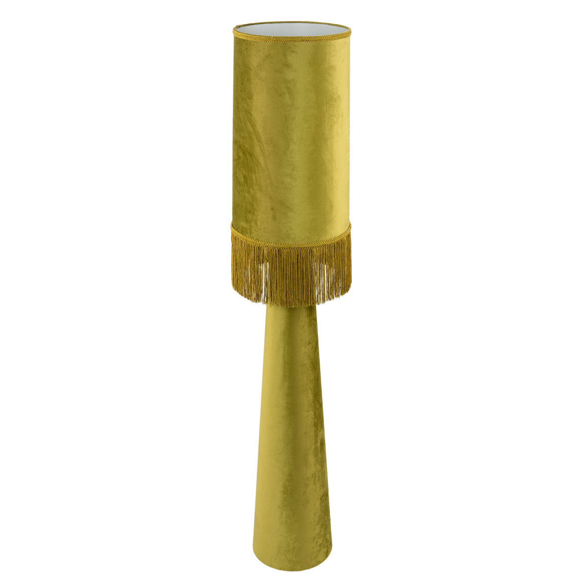 Vintage Olive Velvet Fabric Floor Lamp with Victorian Trim and Tassels Image 3