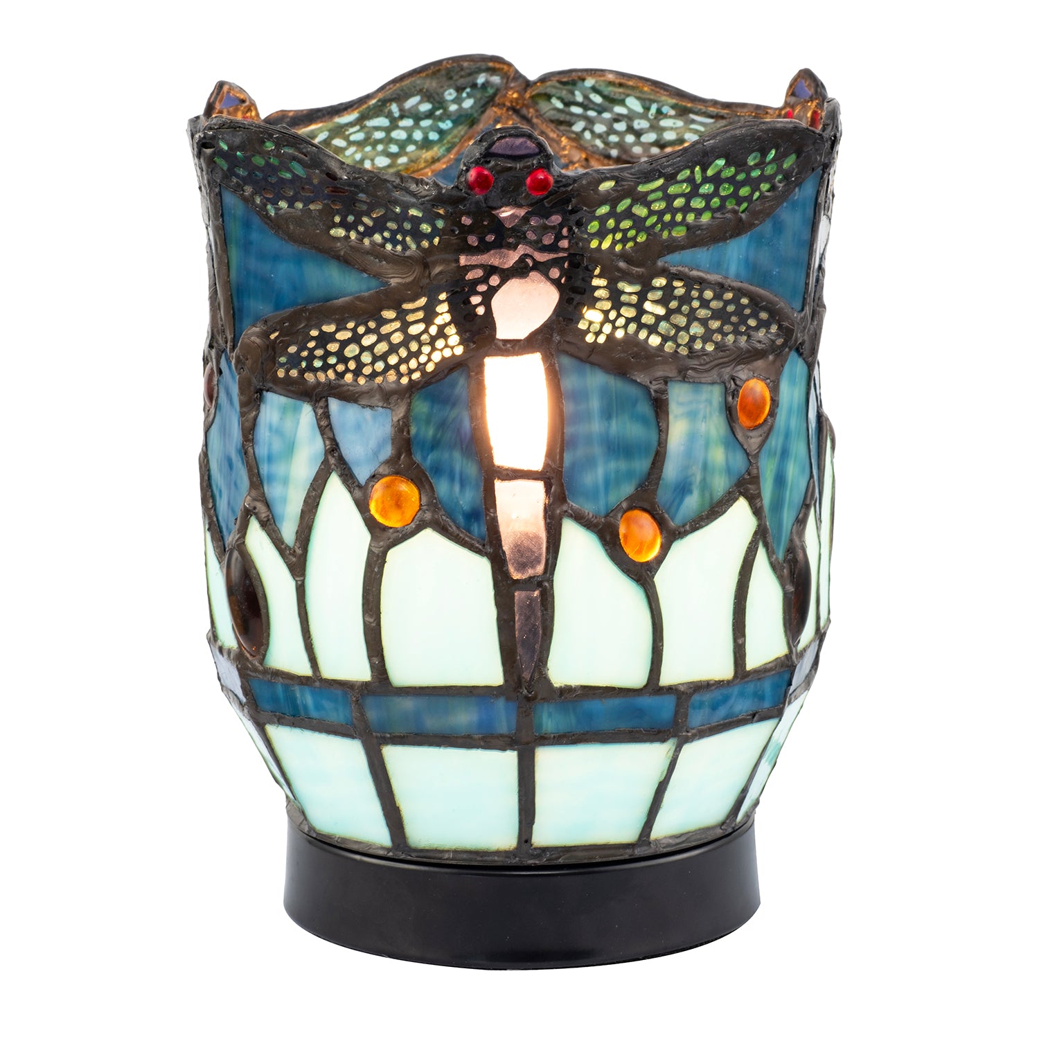 Classic Dragonfly Tiffany Uplighter Lamp in Midnight and Sky Blue Image 5