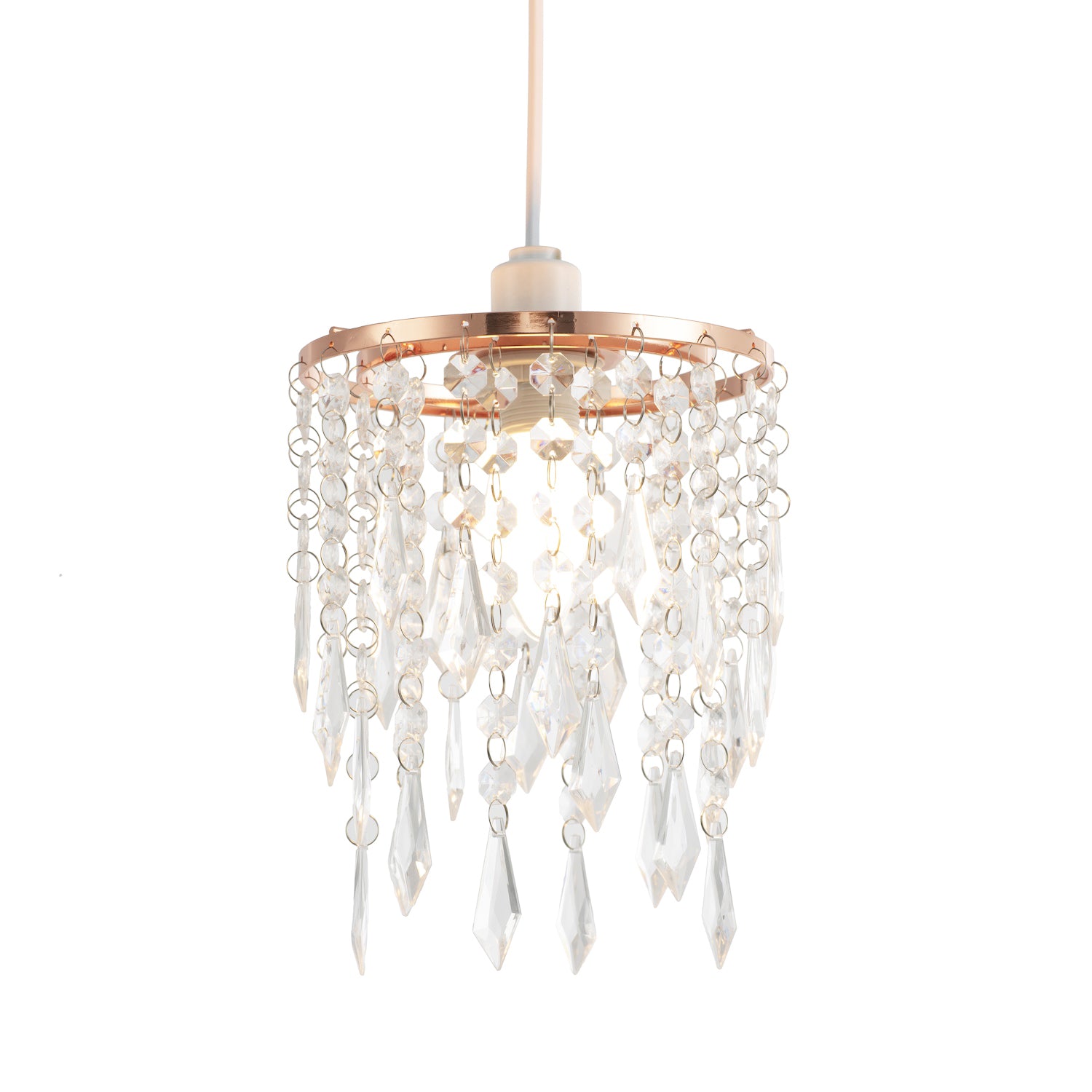 Modern Waterfall Design Copper Pendant Shade with Clear Acrylic Drops and Beads Image 1