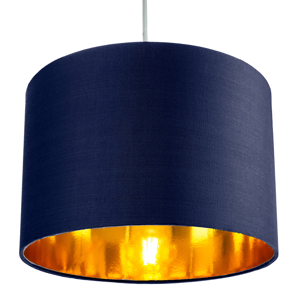 Contemporary Blue Cotton 12" Table/Pendant Lamp Shade with Shiny Copper Inner Image 4