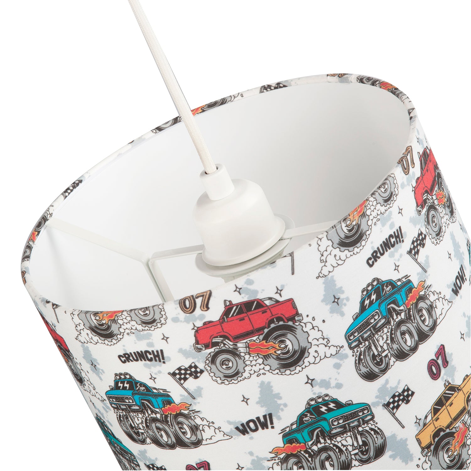 Modern and Colourful Monster Trucks Kids Cotton Fabric Drum Lamp Shade - 25cm Image 5