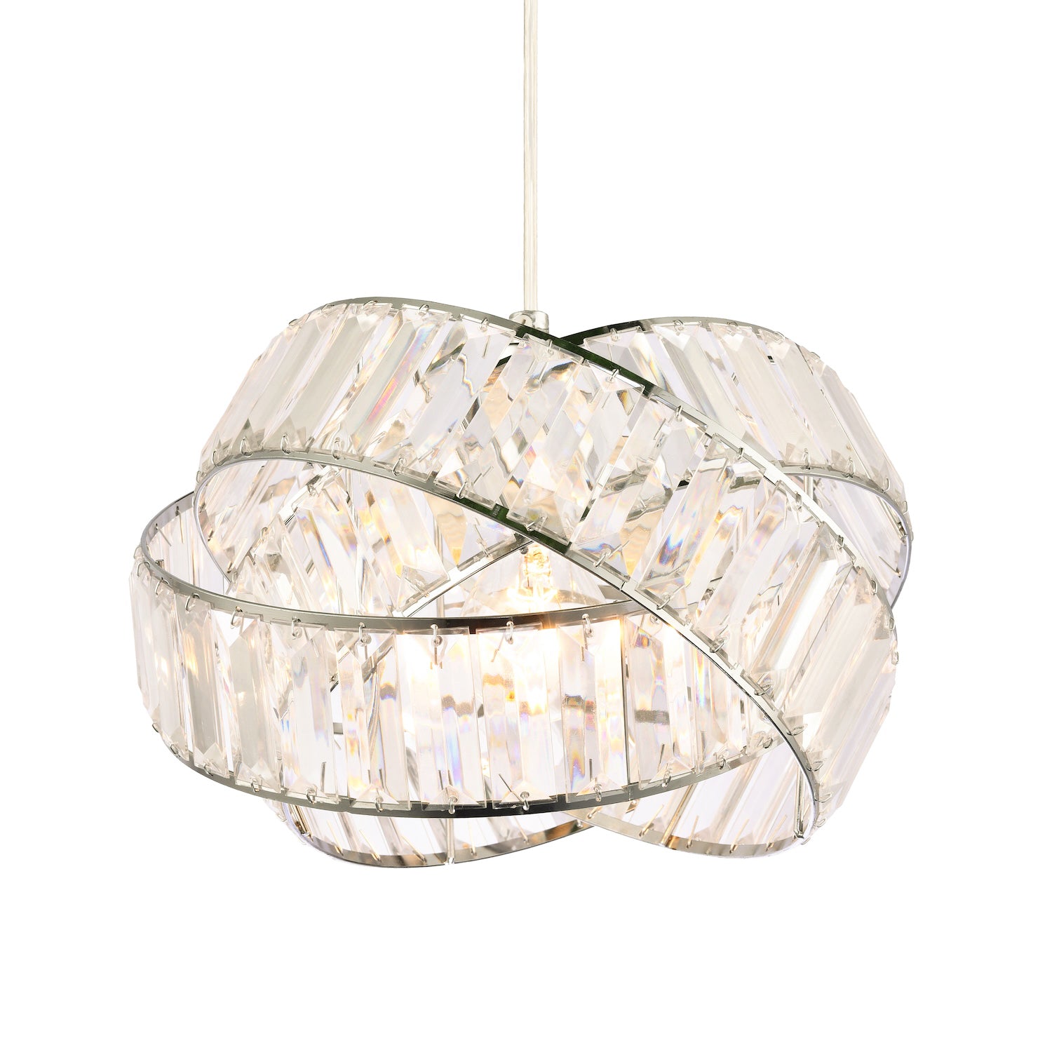 Modern Three Ring Chrome Pendant Lighting Shade with Transparent Acrylic Prisms Image 1