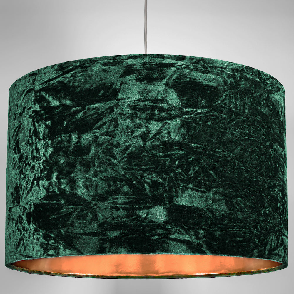 Modern Green Crushed Velvet 20" Floor/Pendant Lampshade with Shiny Copper Inner Image 5