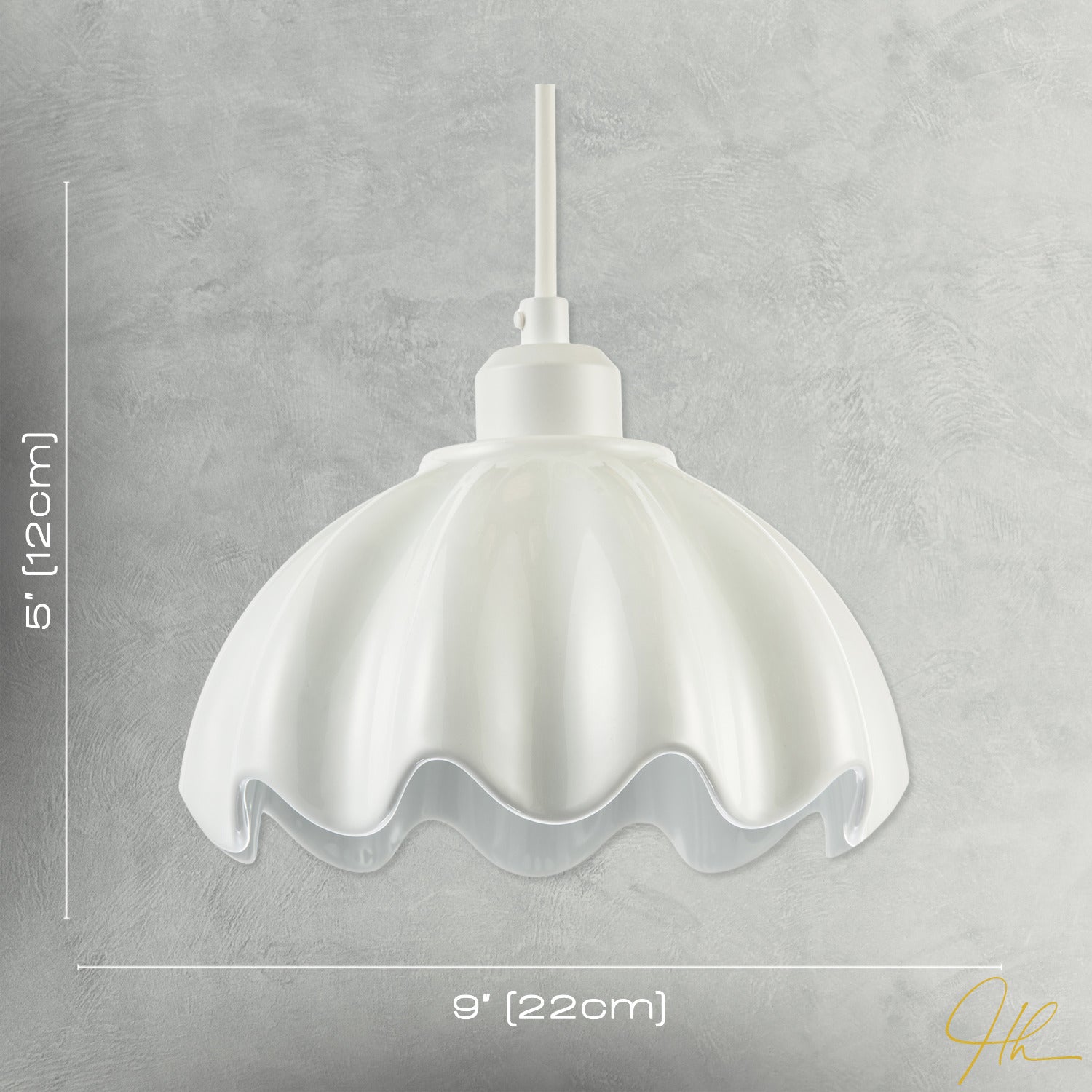 Opal White Gloss Ceramic Pendant Light Shade with Rippled Scallop Edge Image 7
