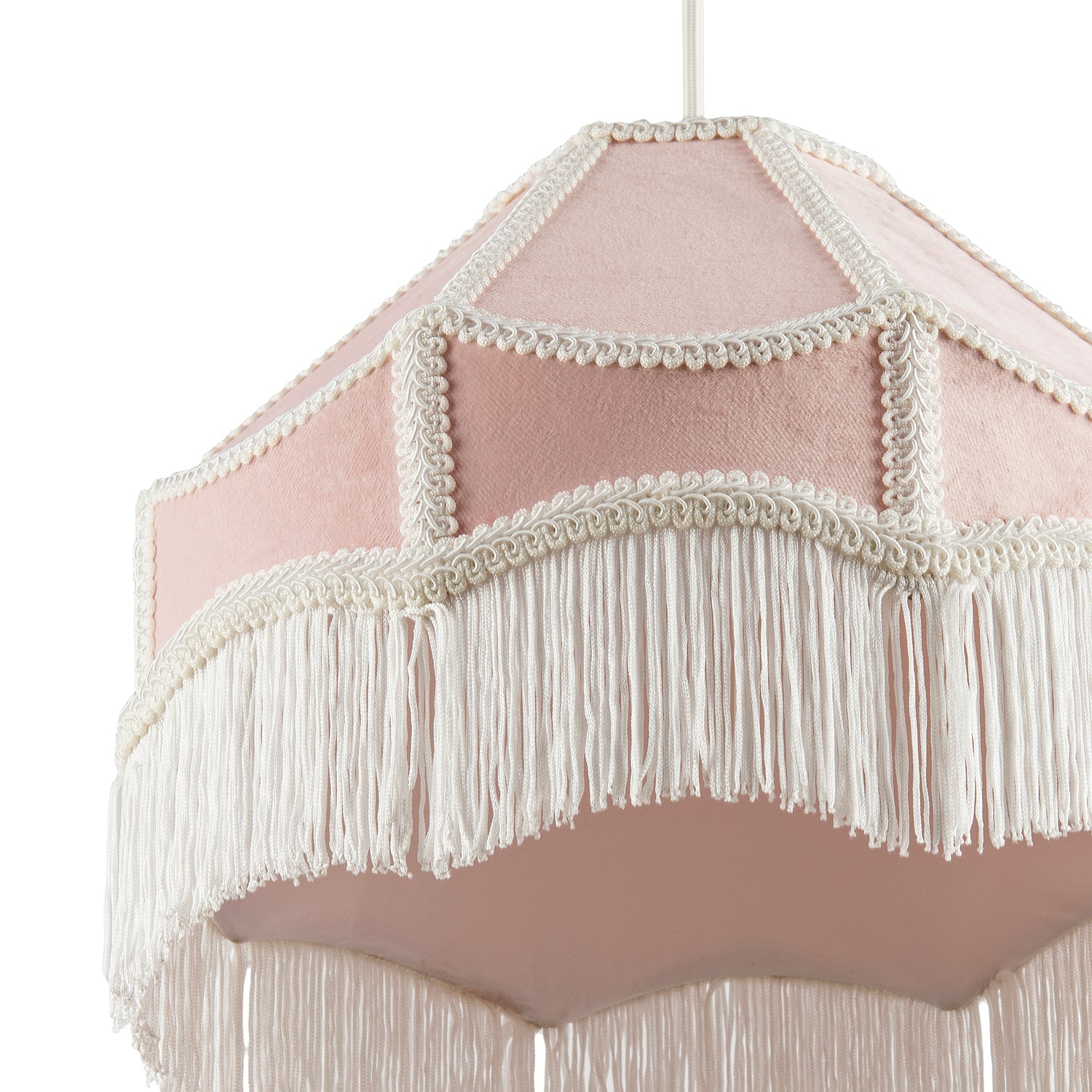 Traditional Victorian Empire Lampshade in Soft Blush Pink Velvet with Tassels Image 8