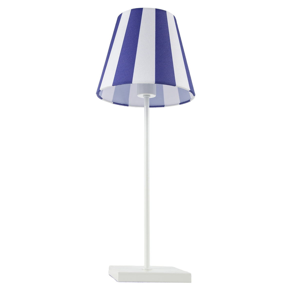 Navy Blue and White Cotton Fabric Striped Table Lamp with White Base Image 3