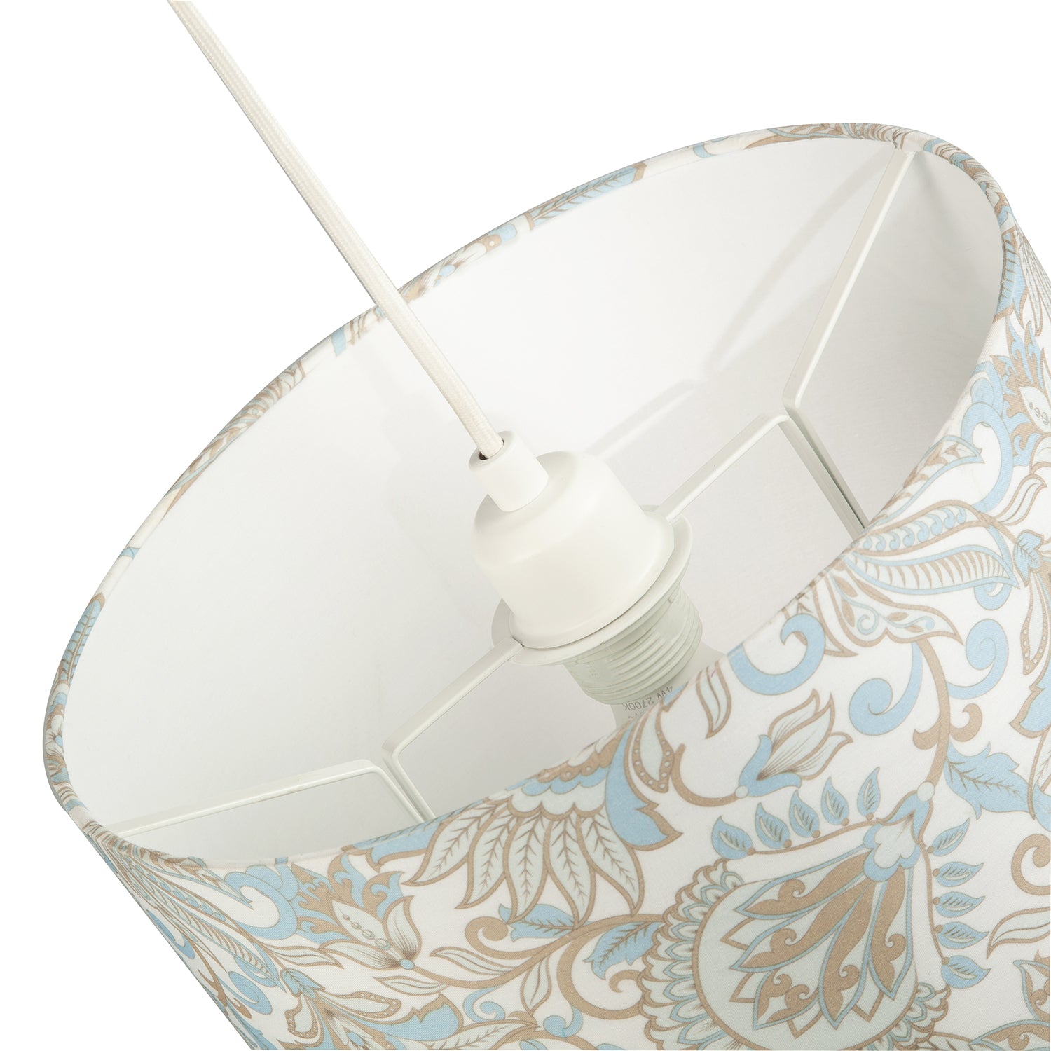 Paisley Floral Print Cotton Fabric Lamp Shade in Sky Blue with White Lining Image 5