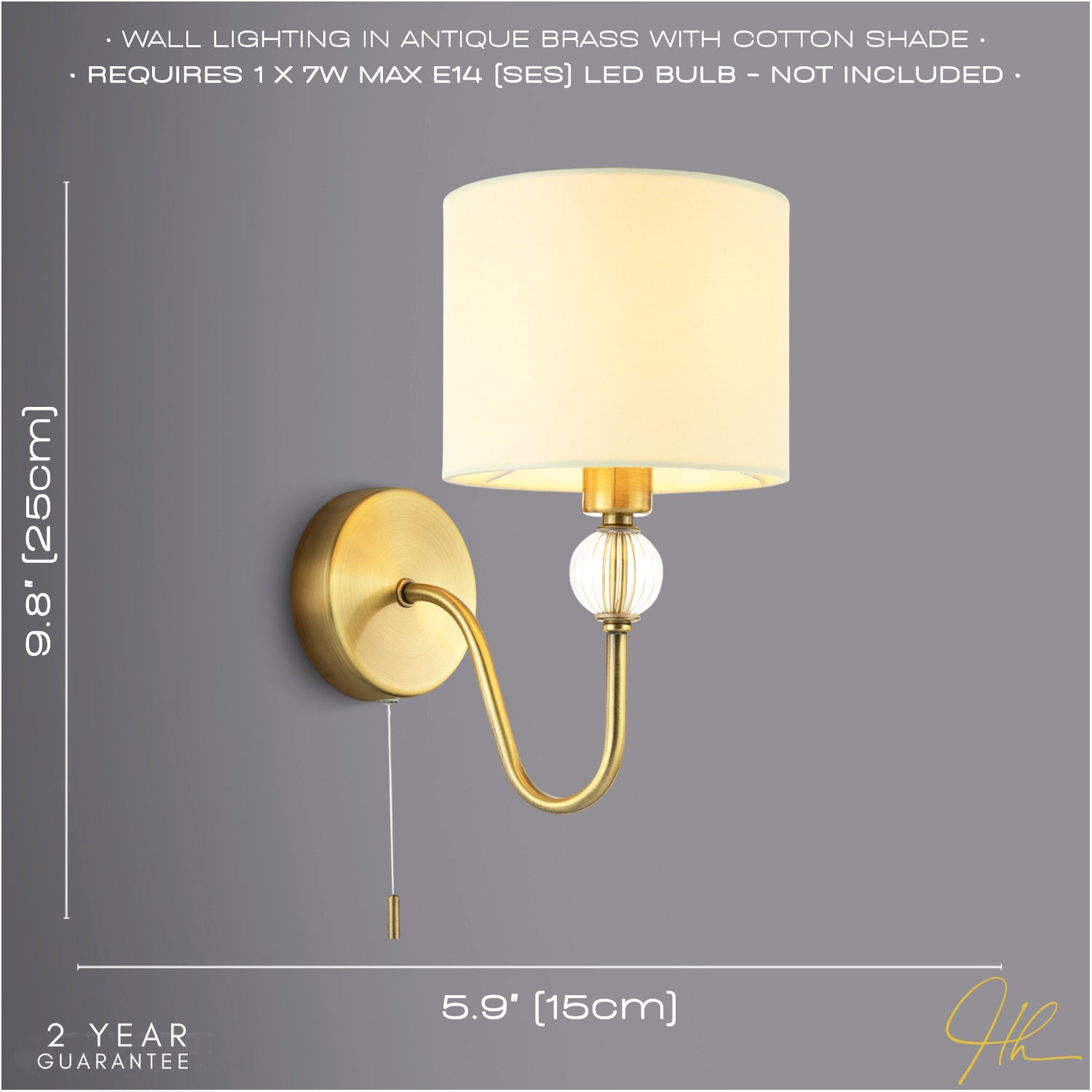 Traditional Bedside Wall Light in Antique Brass with Pull Switch and Shade Image 6