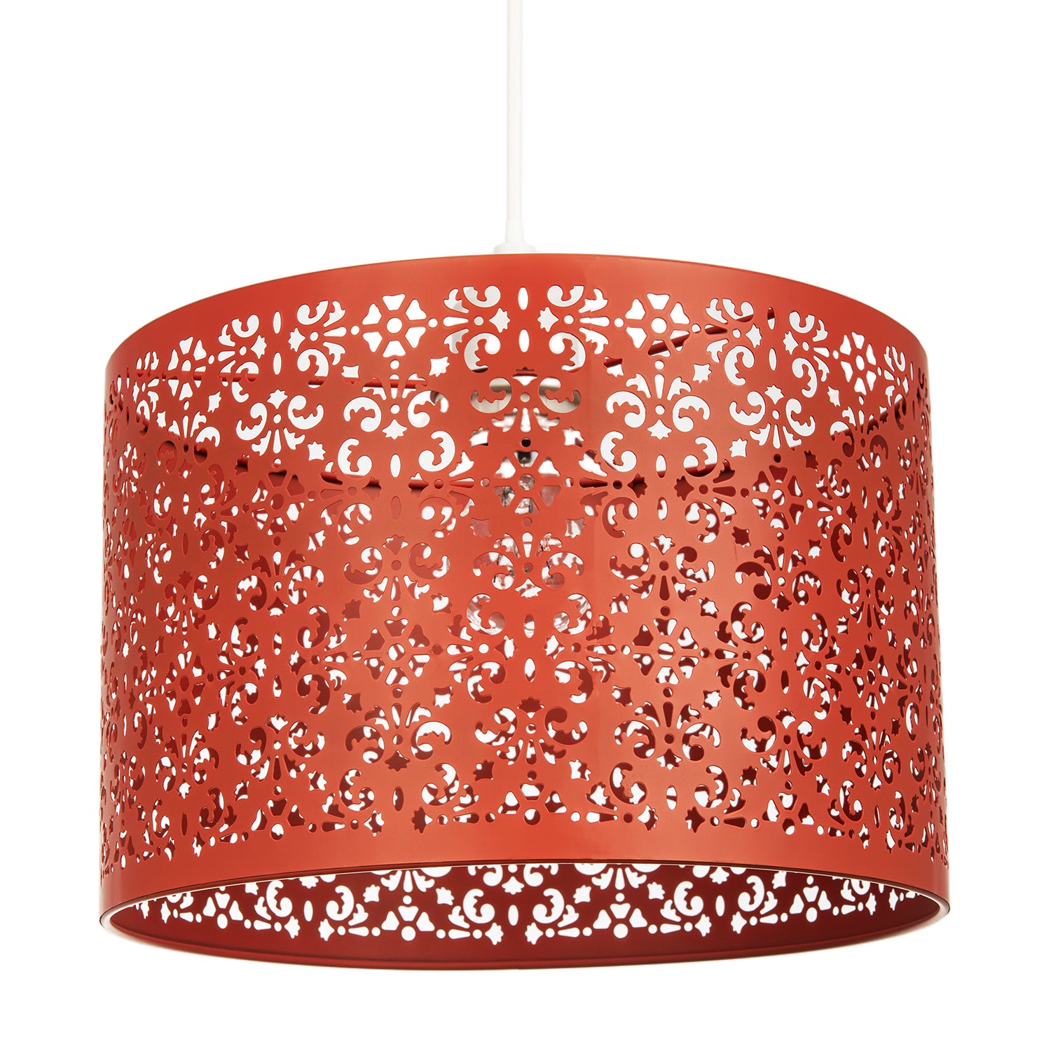 Vivid Orange Moroccan Metal Pendant Lamp Shade with Floral Decoration Image 1