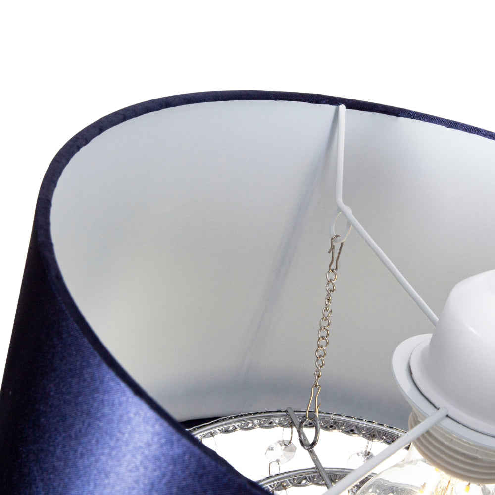 Modern Navy Satin Fabric Pendant Light Shade with Transparent Acrylic Droplets Image 4