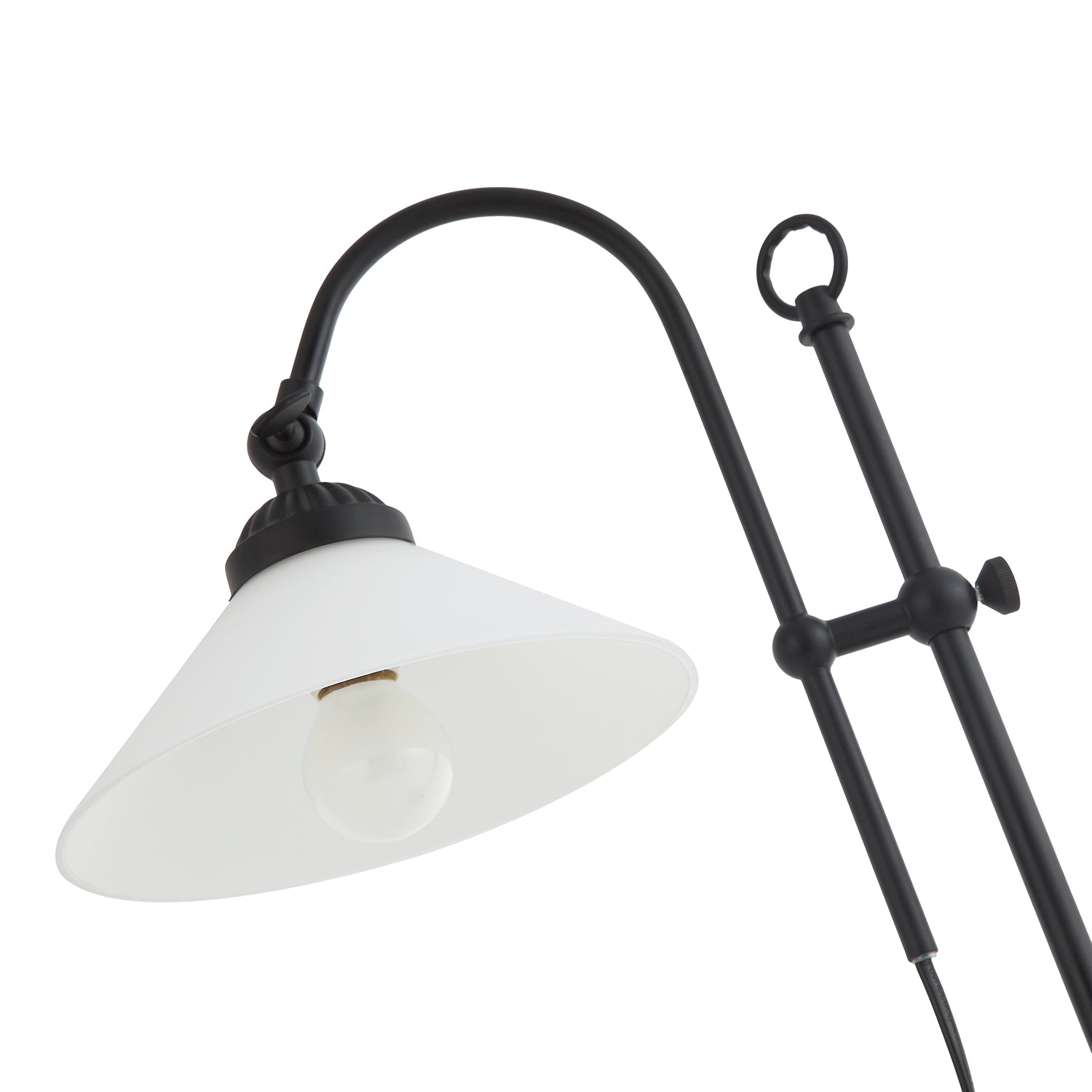 Classic and Vintage Mat Black Lamp with Adjustable Height and Glass Shade Image 5