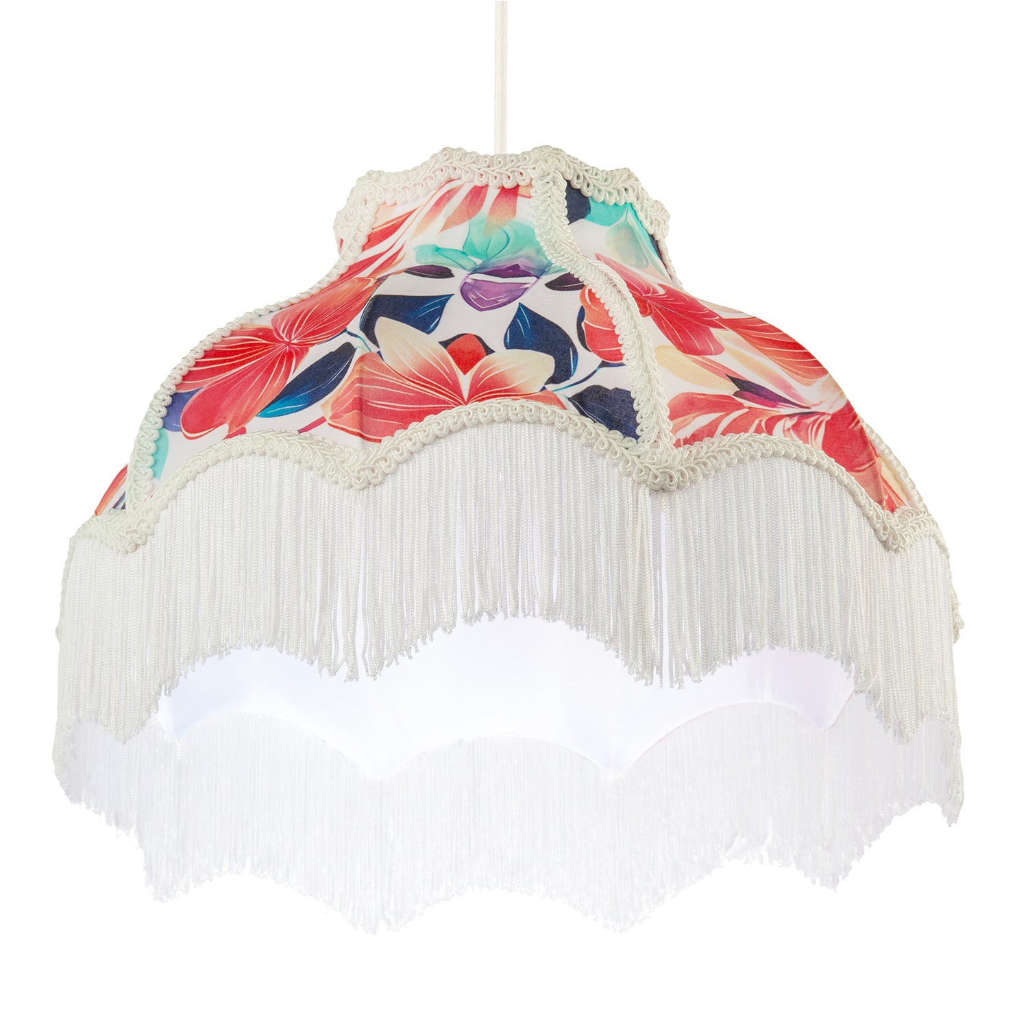 Multi Coloured Vivid Floral Victorian Light Shade with White Trims Image 4