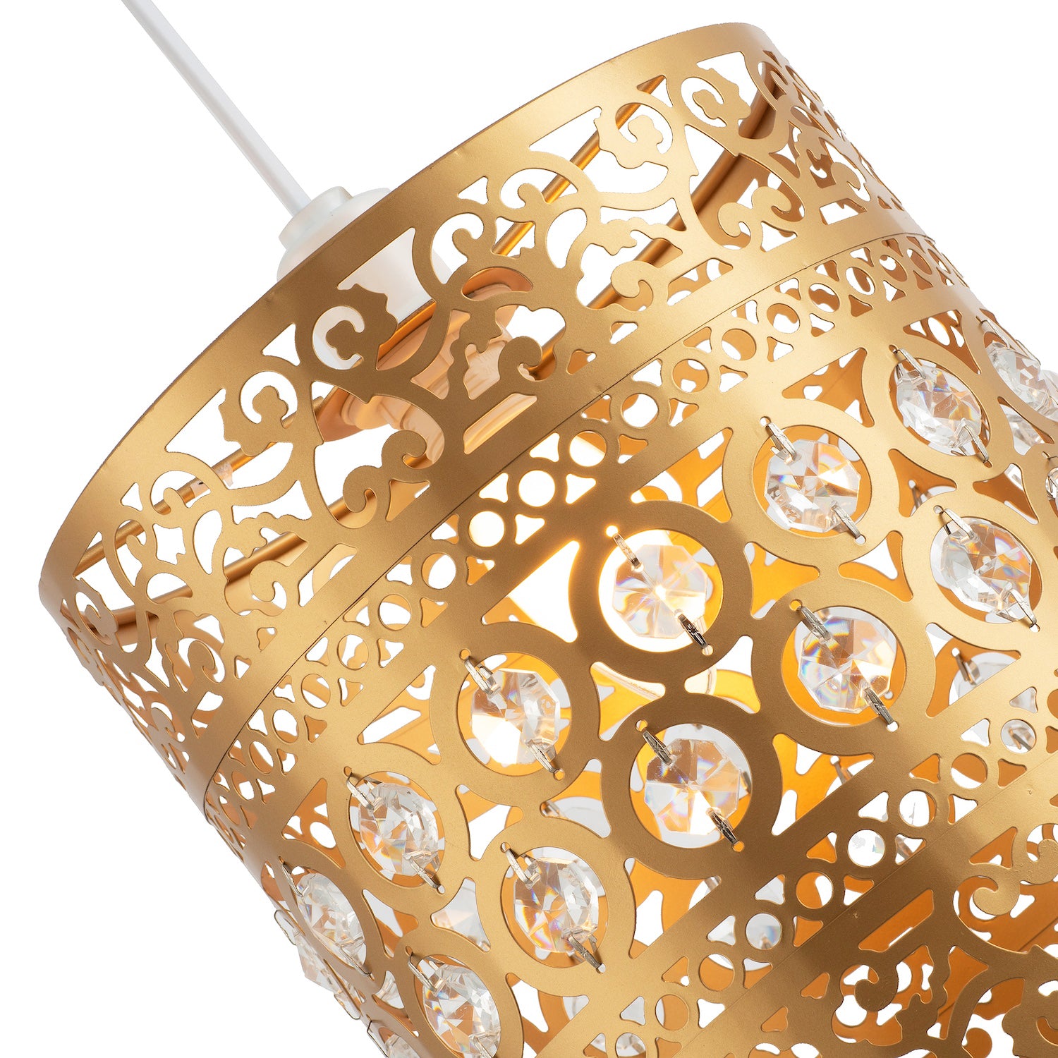 Traditional and Ornate Gold Easy Fit Pendant Shade with Clear Acrylic Droplets Image 5