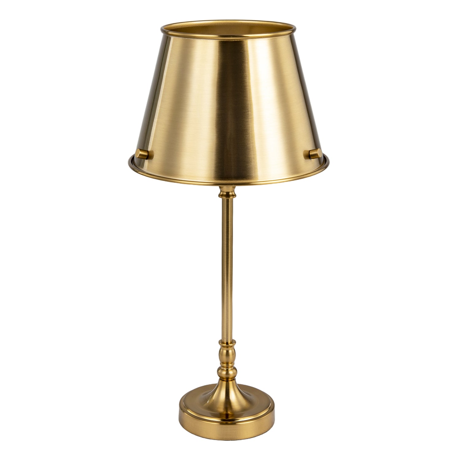 Traditional and Timeless Aged Brass Table Lamp with Unique Metal Shade Image 1