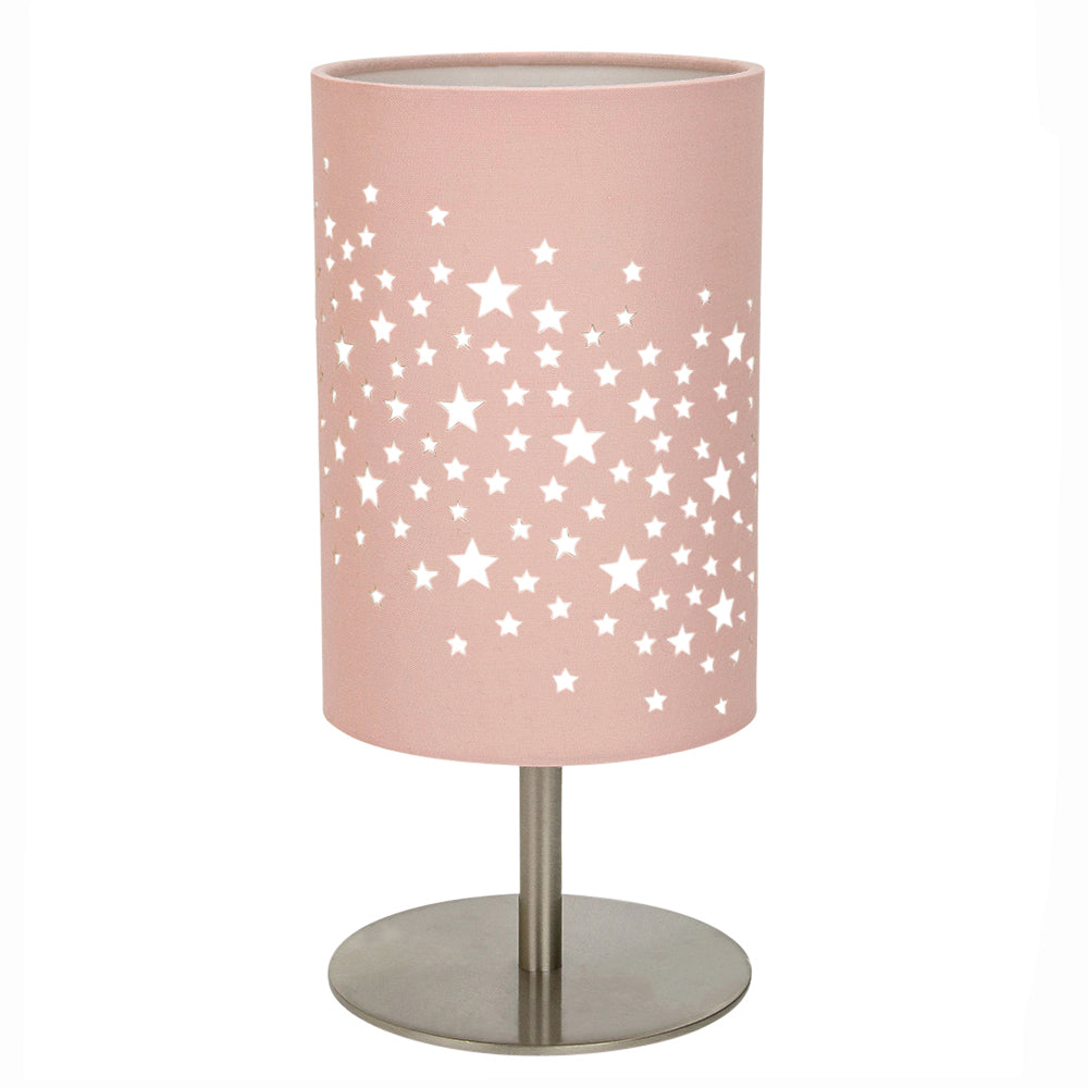 Beautiful Stars Decorated Children/Kids Soft Pink Cotton Bedside Table Lamp Image 1