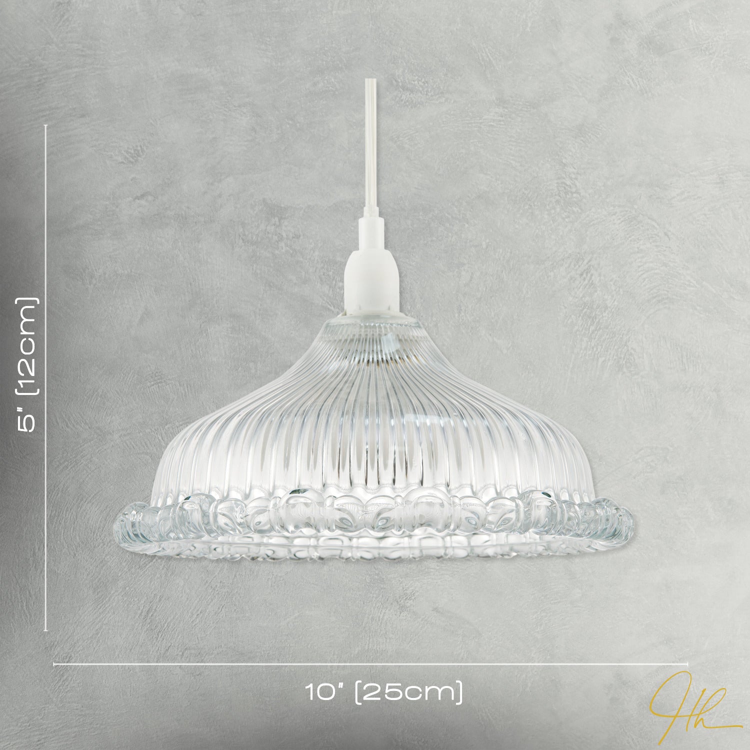Modern Clear Line Ribbed Glass Pendant Light Shade with Moulded Edge Image 7
