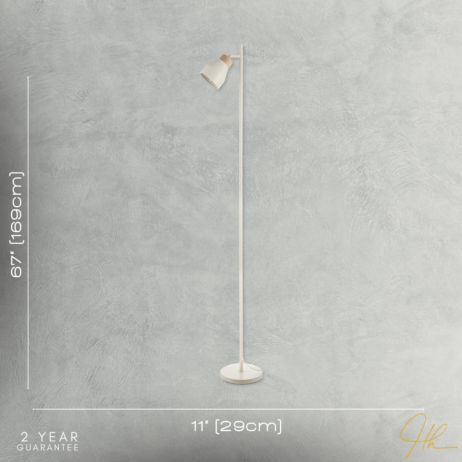 Muted Dove Grey Scandinavian Designed Floor Lamp with Wooden Trim Image 7
