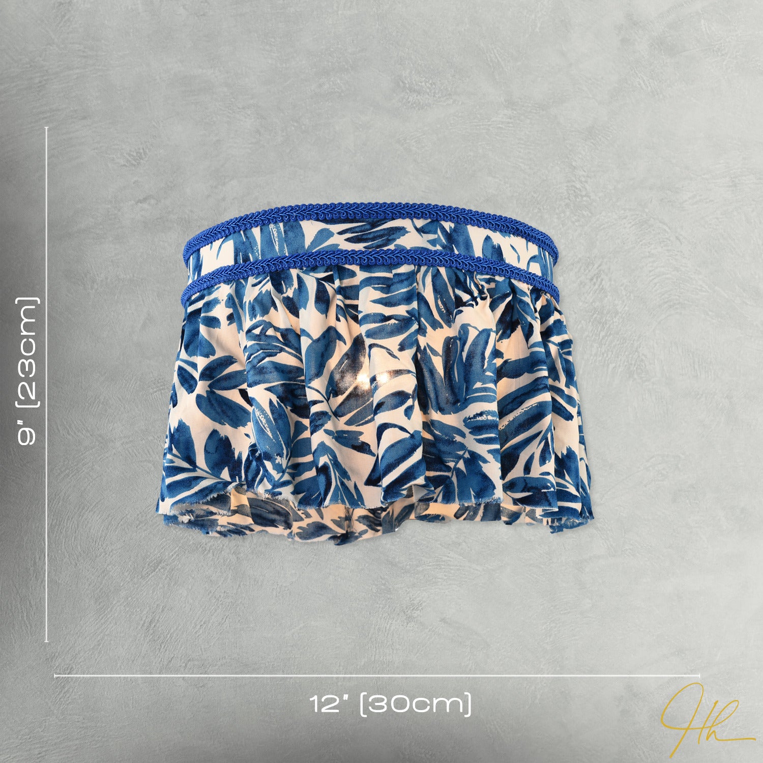 Hanging Cotton Pendant Shade with Blue Print and Embroidered Trims Image 7
