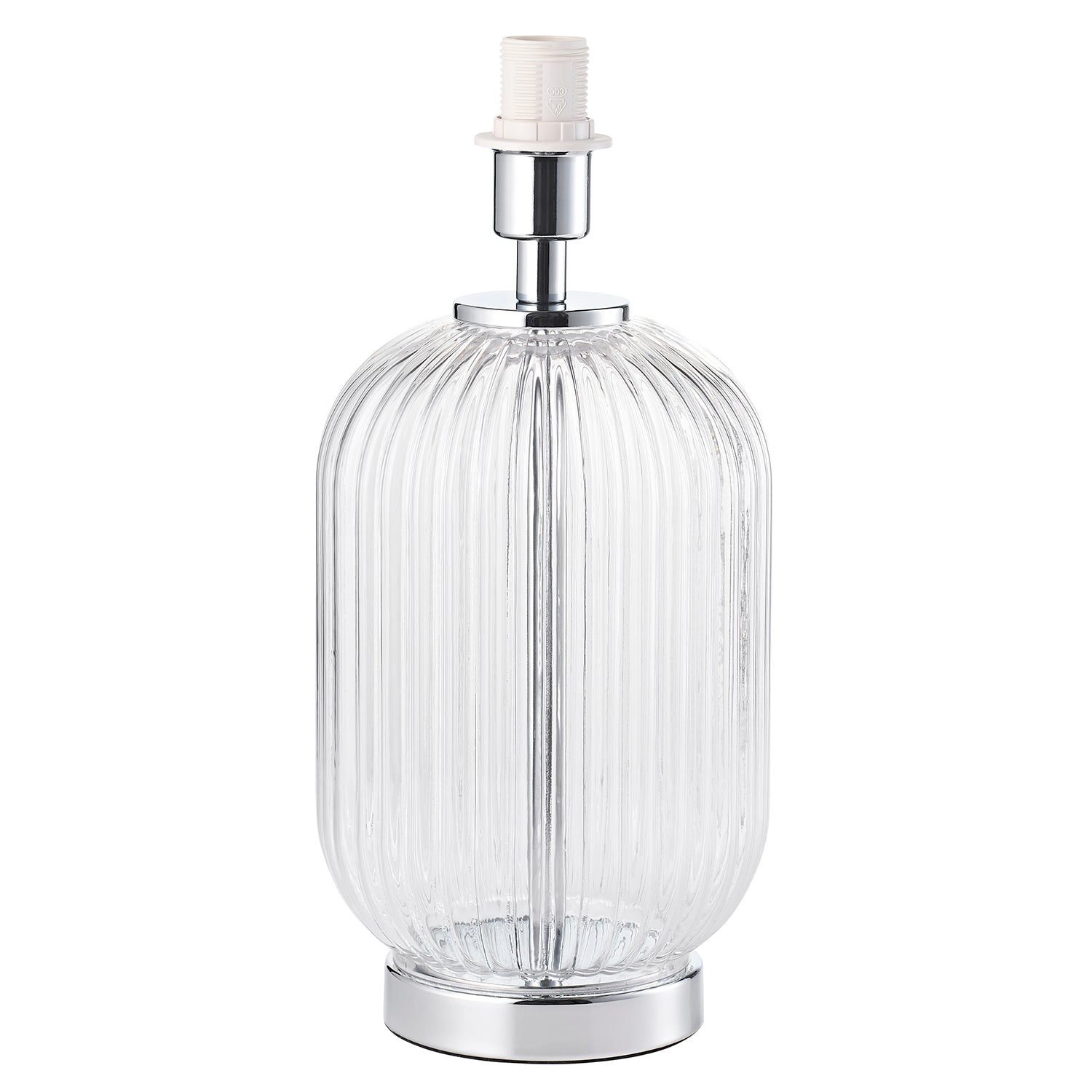 Modern Tubular Clear Ribbed Glass Table Lamp Base with Shiny Chrome Plated Base Image 1