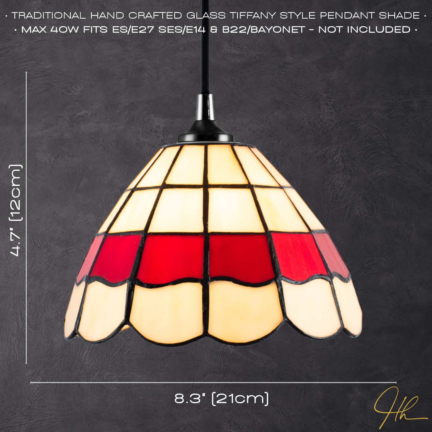 Traditional Red and Amber Stained Glass Tiffany Pendant Lighting Shade Image 6