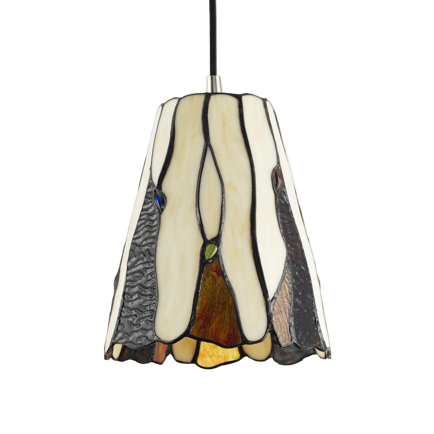 Traditional Amber Stained Glass Tiffany Pendant Light Shade with Coloured Gems Image 2