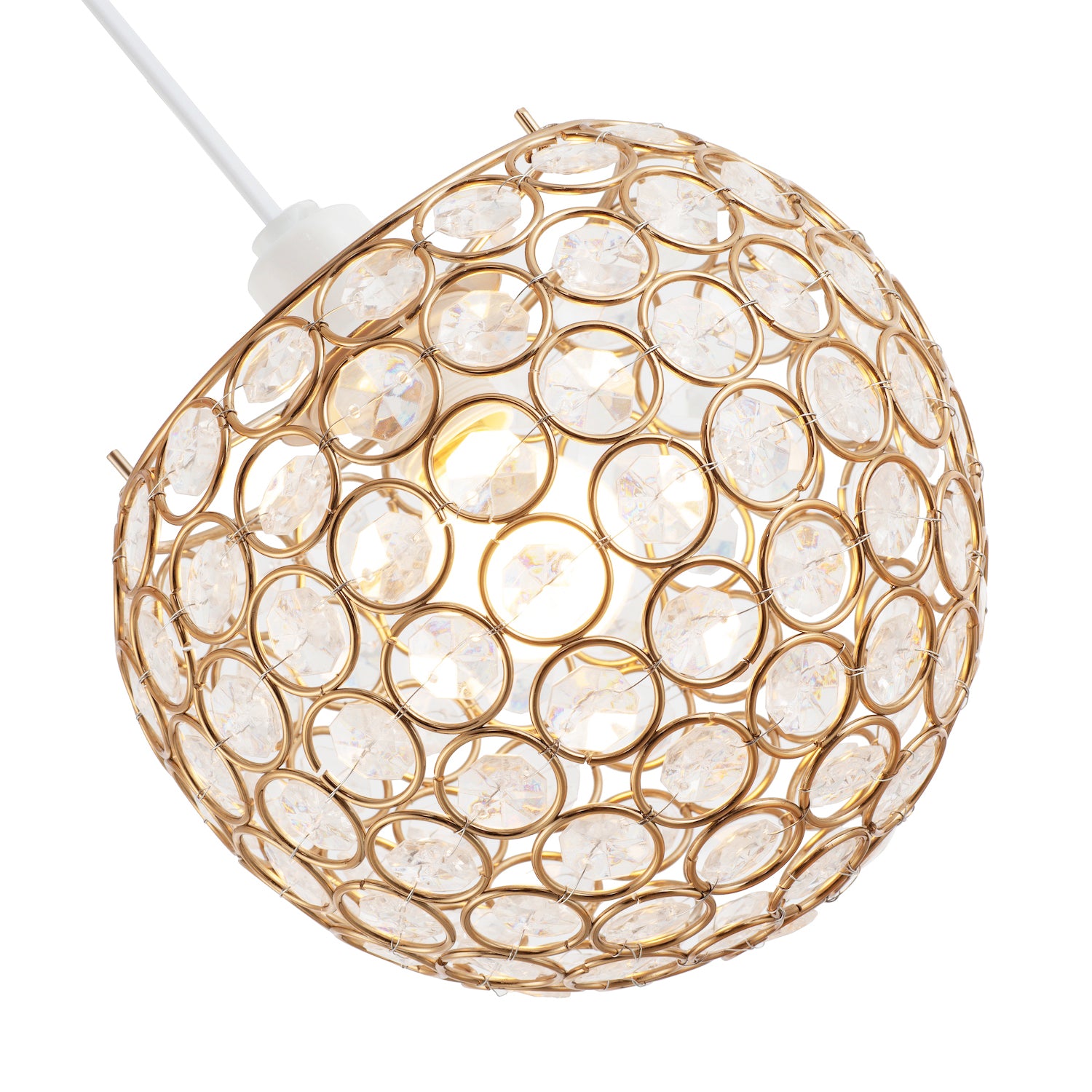 Modern Round Gold Globe Easy Fit Pendant Shade with Small Clear Acrylic Beads Image 4