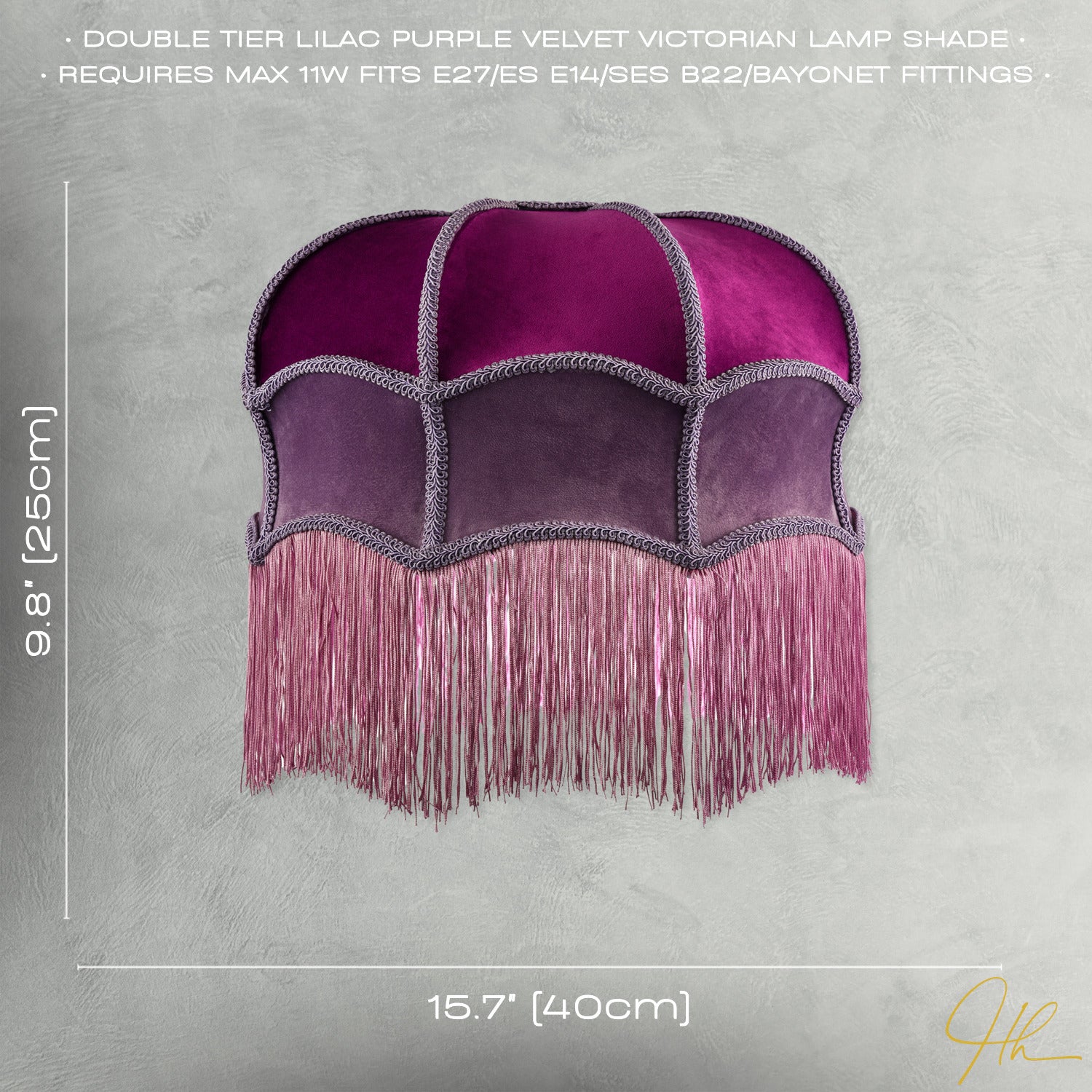 Double Tier Lilac and Purple Velvet Victorian Lamp Shade with Tassels Image 7