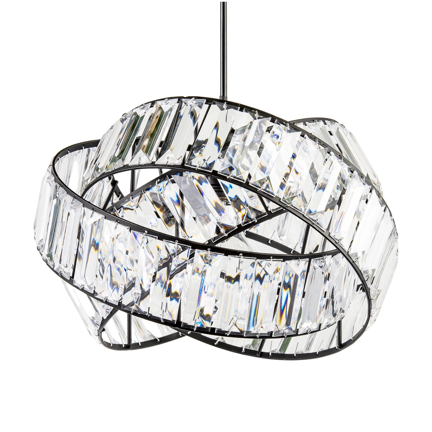 Modern Three Ring Black Pendant Shade with Transparent Acrylic Prisms Image 1