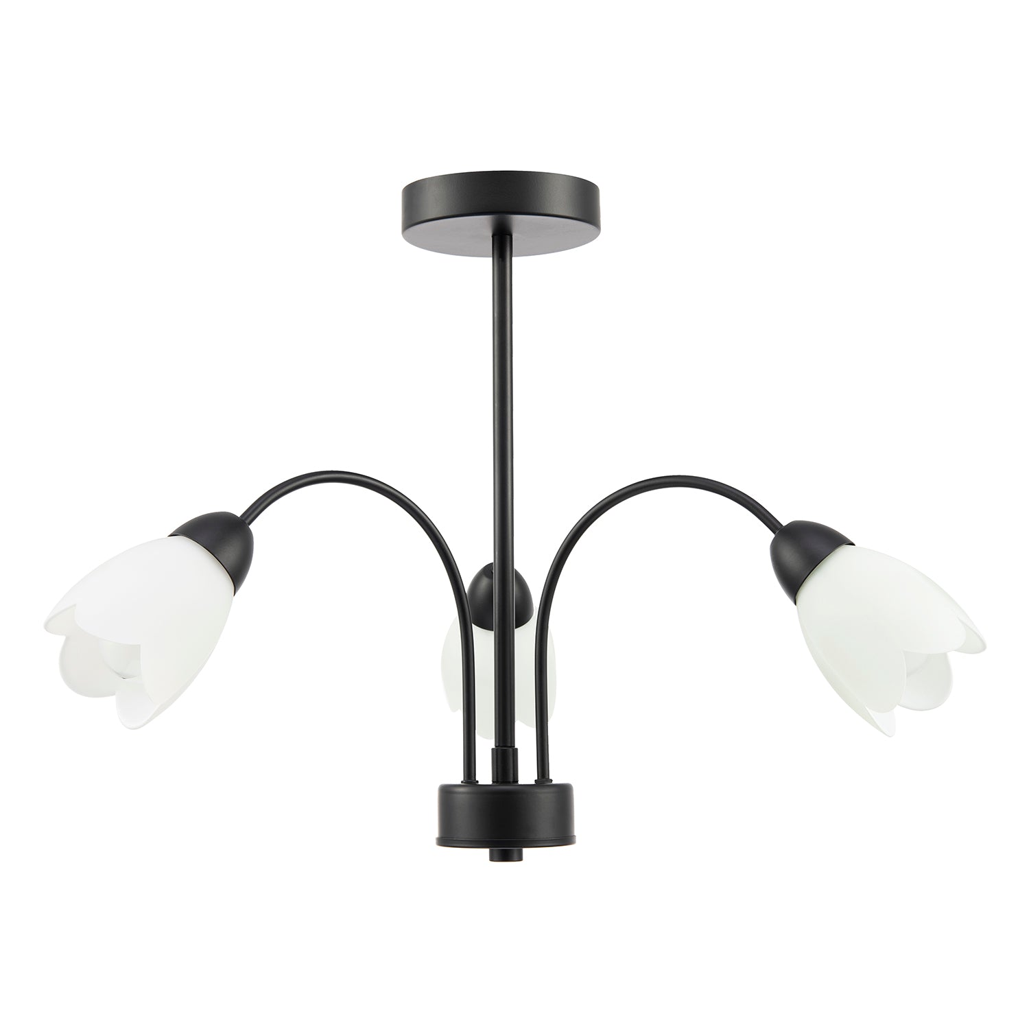 Contemporary Ceiling Lamp Fitting in Matte Black with Opal Petal Glass Shades Image 2