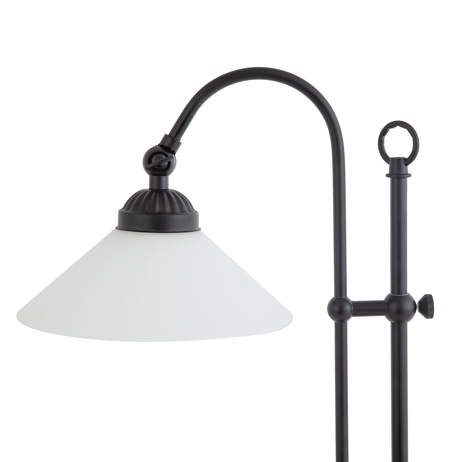 Classic and Vintage Mat Black Lamp with Adjustable Height and Glass Shade Image 3