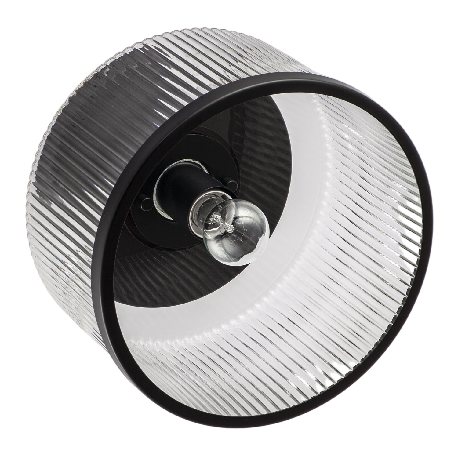 Matte Black Bathroom Ceiling Light with Clear Ribbed Glass Shade Image 5
