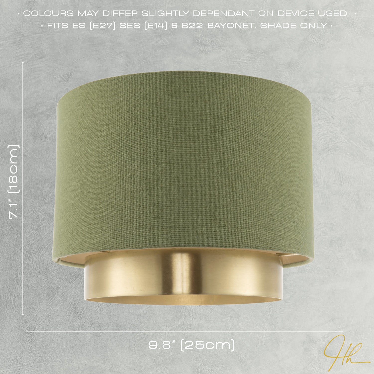 Olive Green Linen Fabric Pendant Shade with Brushed Gold Metal Ring Image 6