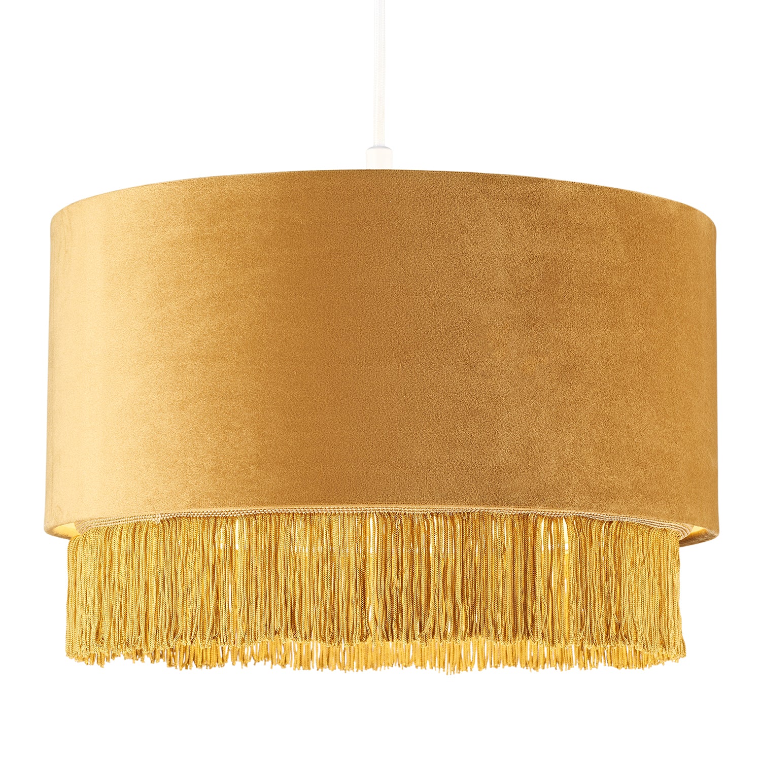 Modern Ochre Mustard Drum 14" Pendant Shade with Tassels and Embroidered Trim Image 2