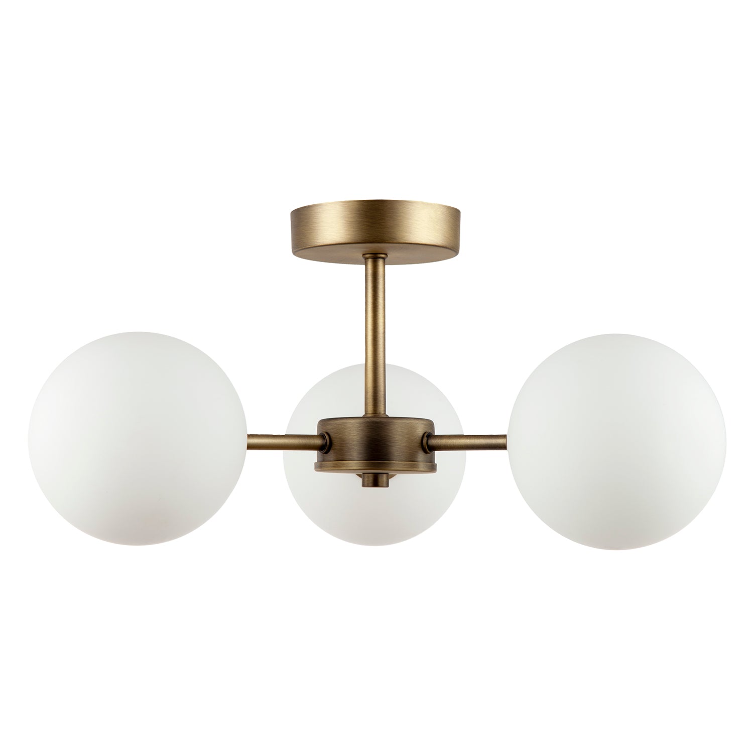Contemporary Antique Brass Ceiling Lamp with Opal Globe Glass Shades Image 3