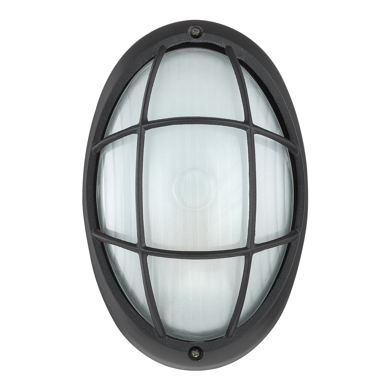 Industrial Matt Black Cast Aluminium Outdoor Oval Wall Light with Grid Design Image 2